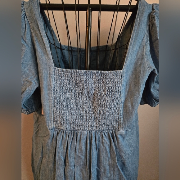 Old Navy Blue Denim Chambray Puff Sleeve Button Front Square Neck Mini Dress - Picture 6 of 7